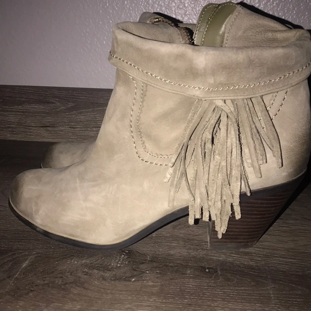 SAM EDELMAN Gray Leather Fring Ankle booties. - Picture 2 of 7